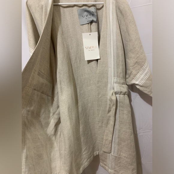 SIMPLE by TRISTA Fluorine Striped Denim Waist Tie Poncho Size Small - Picture 3 of 8